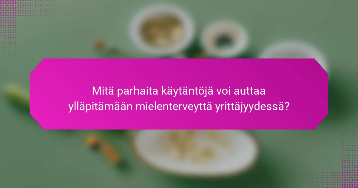 Mitä parhaita käytäntöjä voi auttaa ylläpitämään mielenterveyttä yrittäjyydessä?