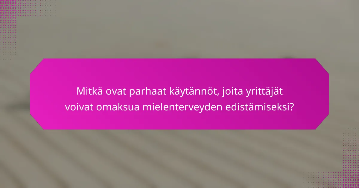 Mitkä ovat parhaat käytännöt, joita yrittäjät voivat omaksua mielenterveyden edistämiseksi?