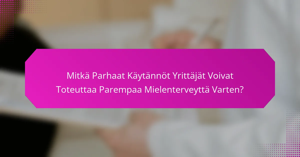 Mitkä Parhaat Käytännöt Yrittäjät Voivat Toteuttaa Parempaa Mielenterveyttä Varten?
